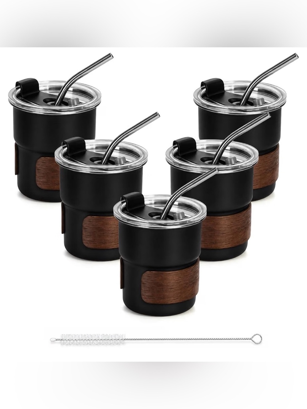 5-pack Stainless Steel Cups with Straws and Lids, 10 oz Tumblers, Black
